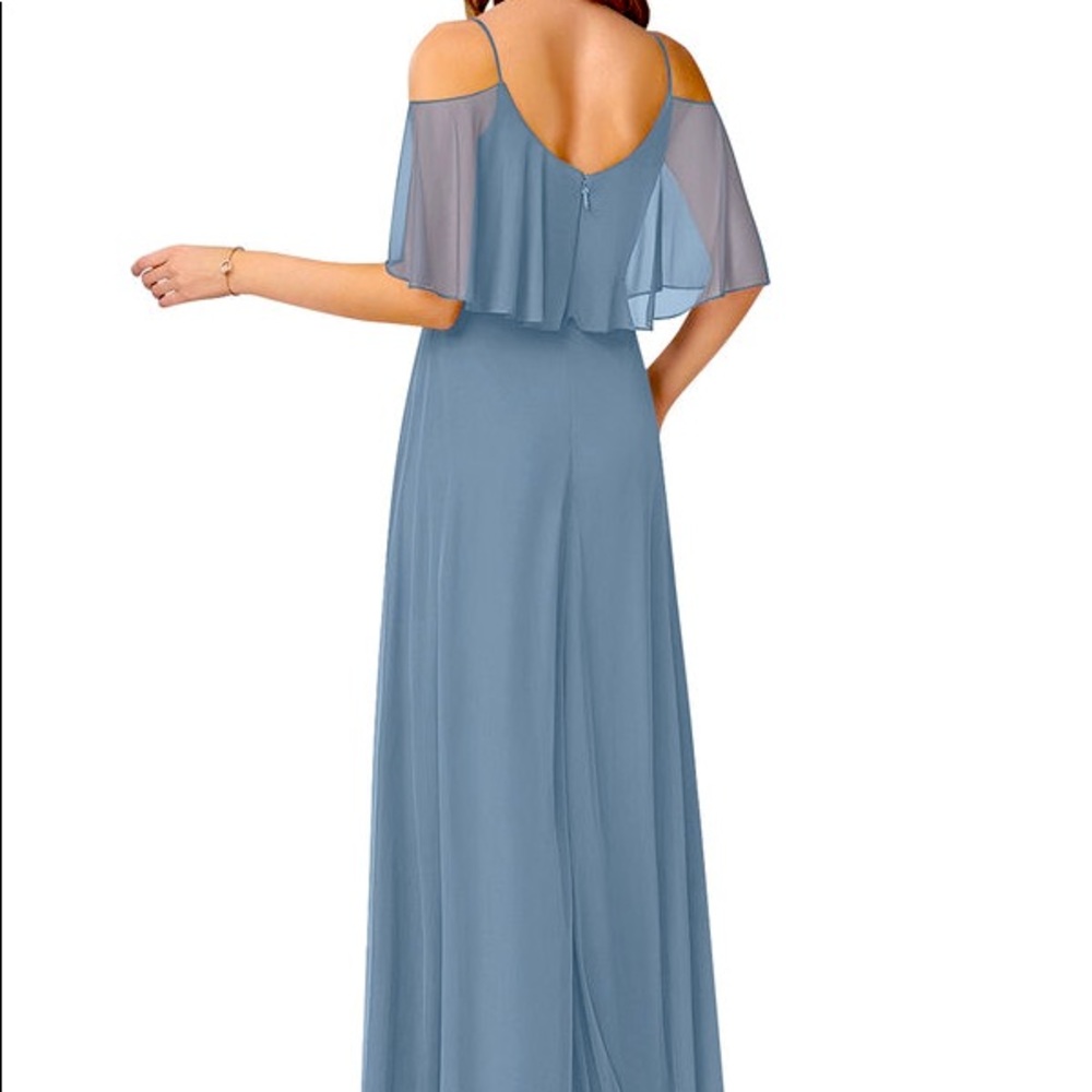 Azazie Twilight Blue Off-Shoulder Bridesmaid Dress - Picture 3 of 9
